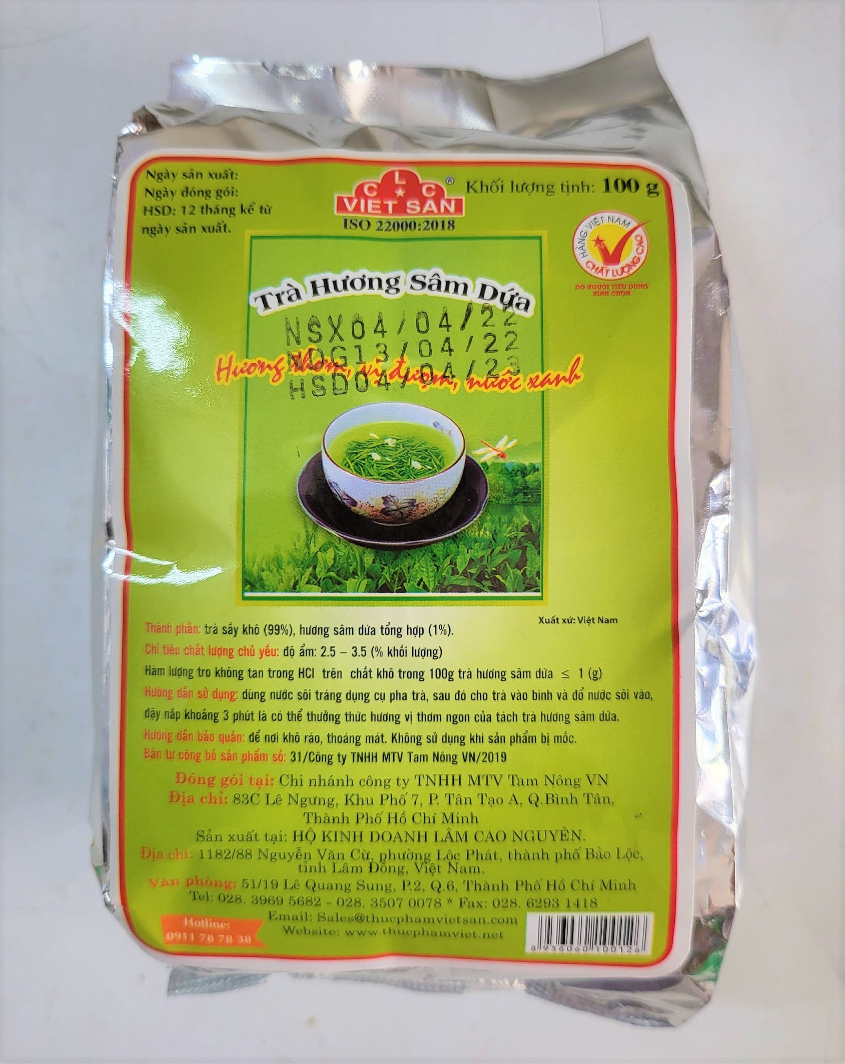 Trà hương sâm dứa việt san tea with pandan flavour