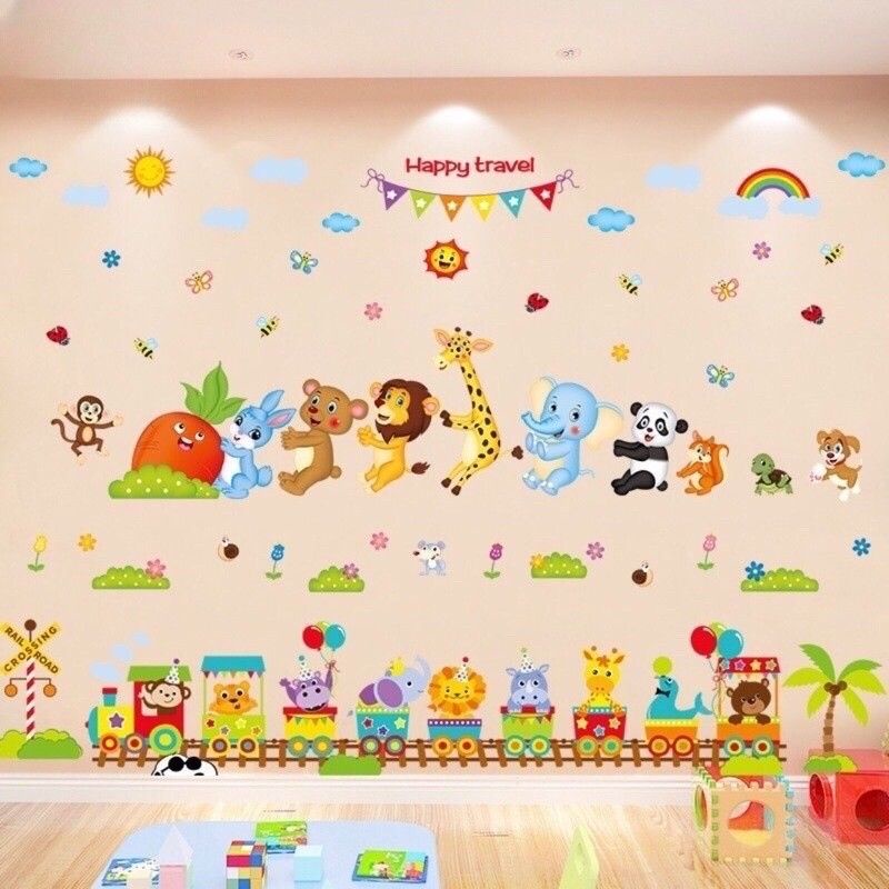 Decal dán tường đoàn tàu và thú nhổ cà rốt