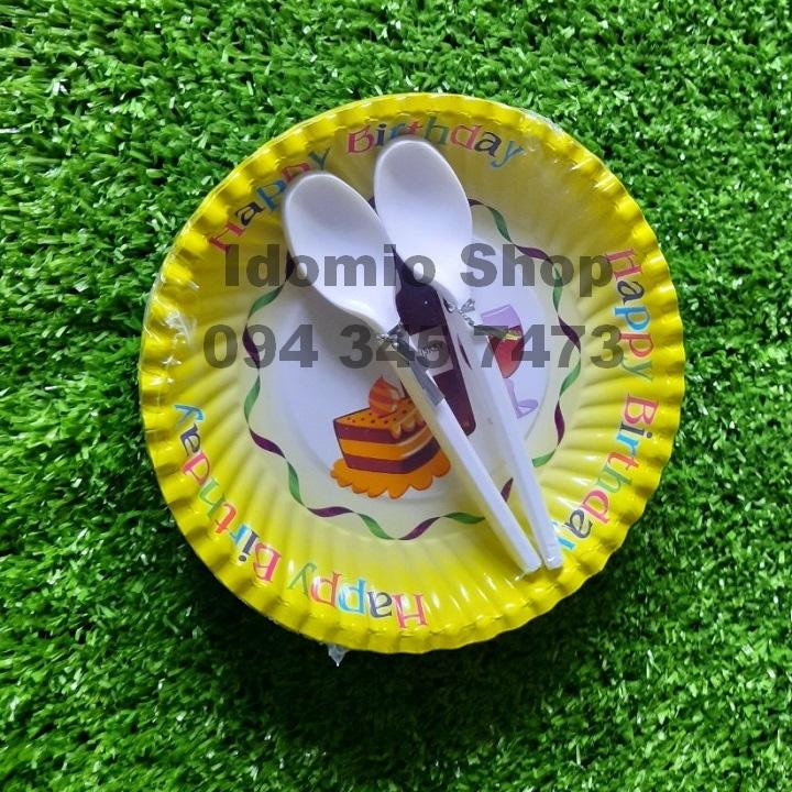 Đĩa giấy sinh nhật 16cm kèm muỗng