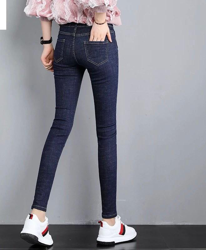 Quần jean nữ (03) lưng cao trơn màu xanh tiêu chất siêu giãn ( size 26 - 34 ) xx-03-2aa19
