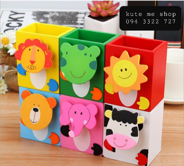 Hộp gỗ cắm bút cho bé