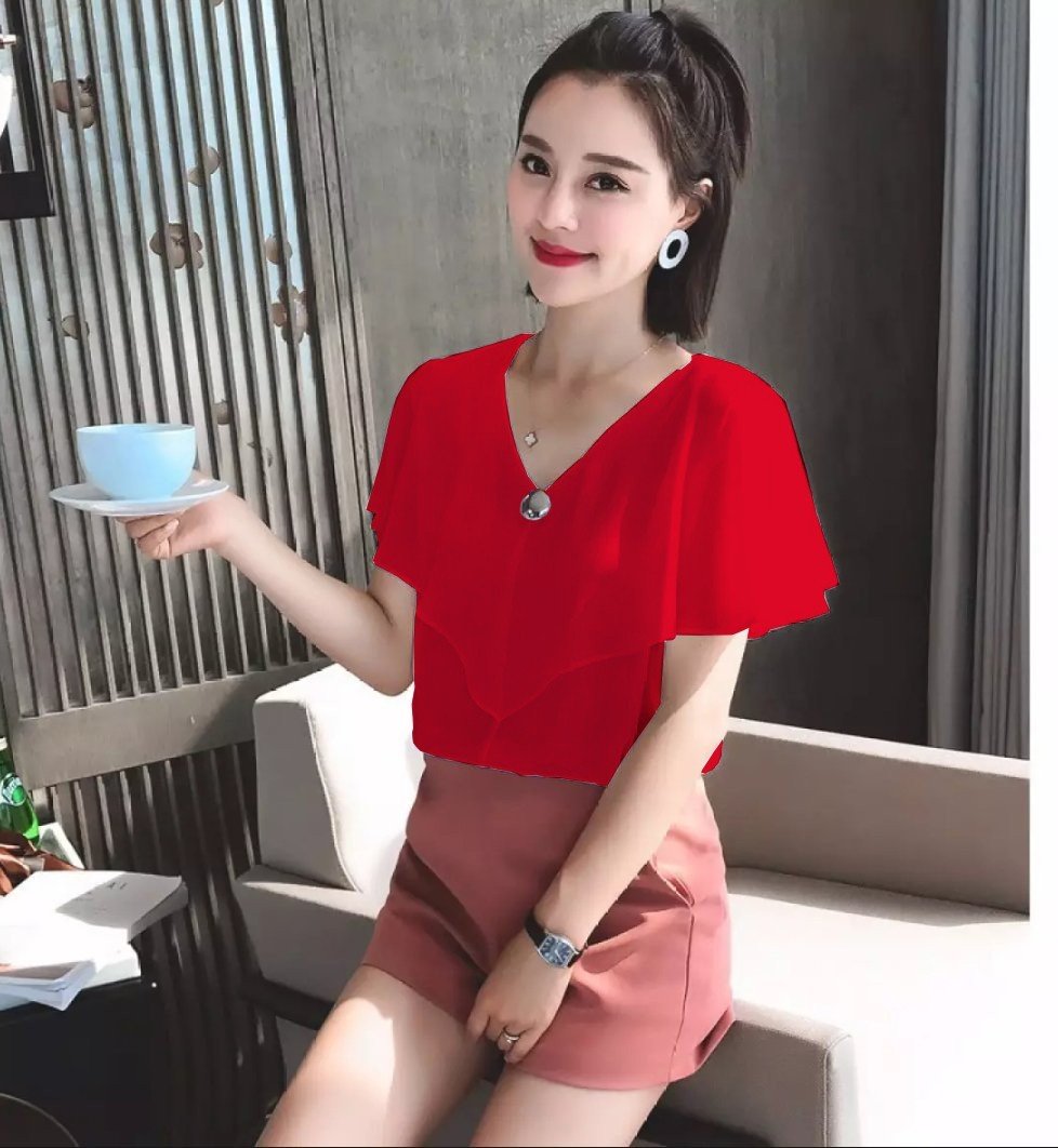 [HCM]Áo Kiểu Cổ V Cách Điệu ( KÈM QUÀ TẶNG NGẪU NHIÊN)