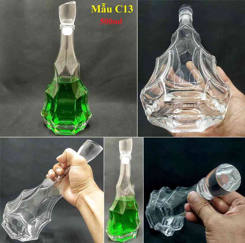 Glass bottle 500ML – PINE TREE shape – solid cap - 1 bottle (C13 pattern)