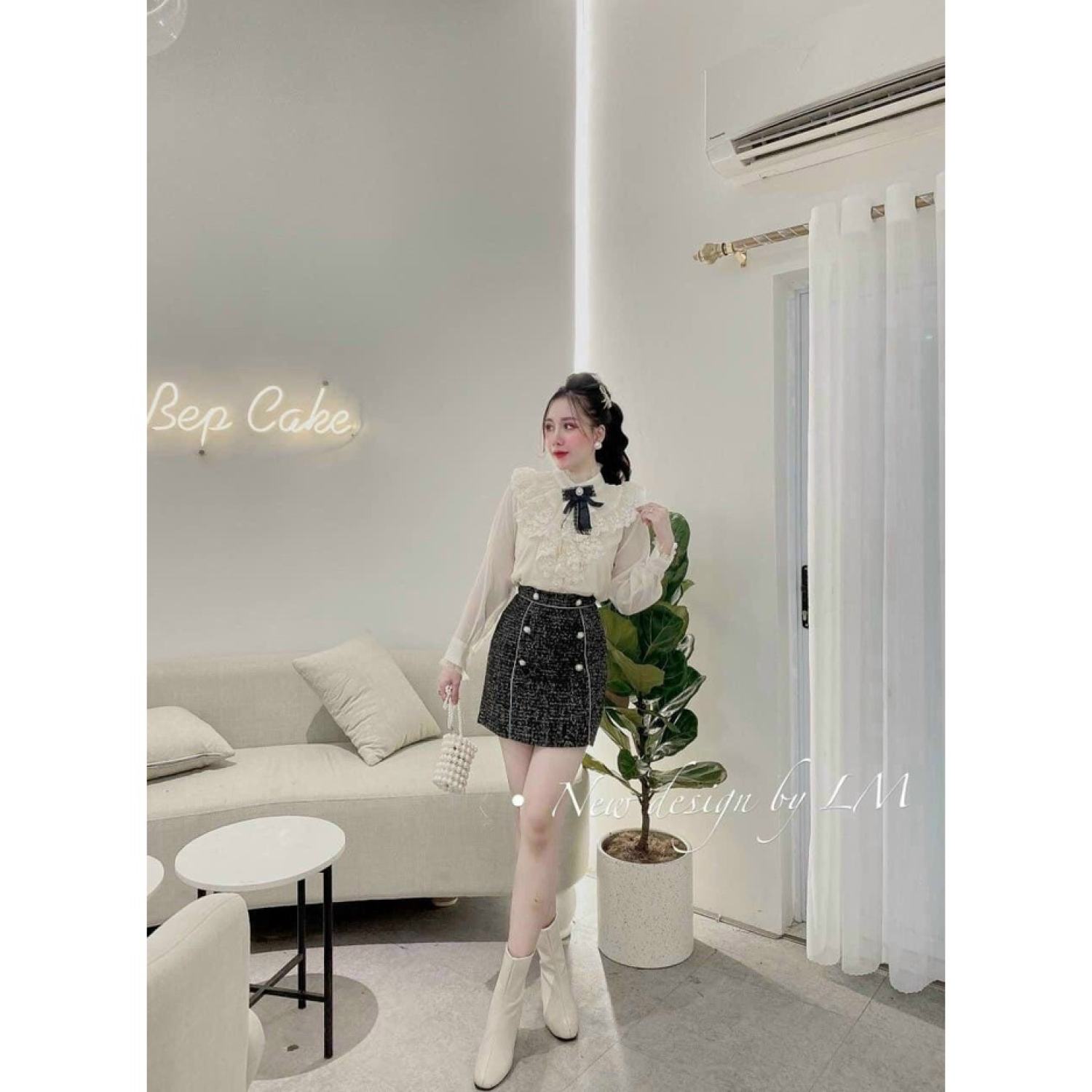 Áo sơ mi nữ viền ren tag hoa