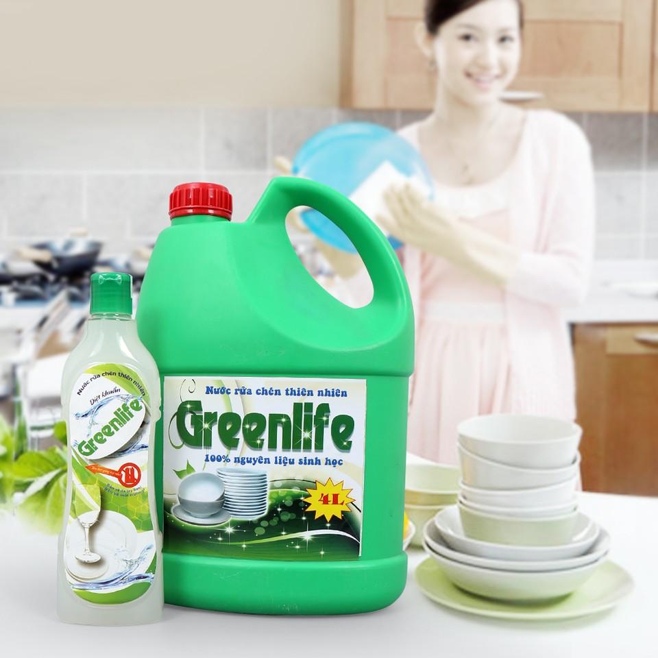 Nước rửa chén nguyên liệu sinh học Greenlife không mùi can 4l Nước rửa chén từ thiên nhiên an toàn cho da tay của bạn