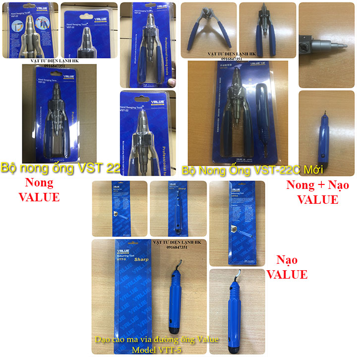 Kìm nong ống đồng value vst 22b - tay nạo vtt-5 - combo nong và nạo bavia vst-22c long ống vst-22b