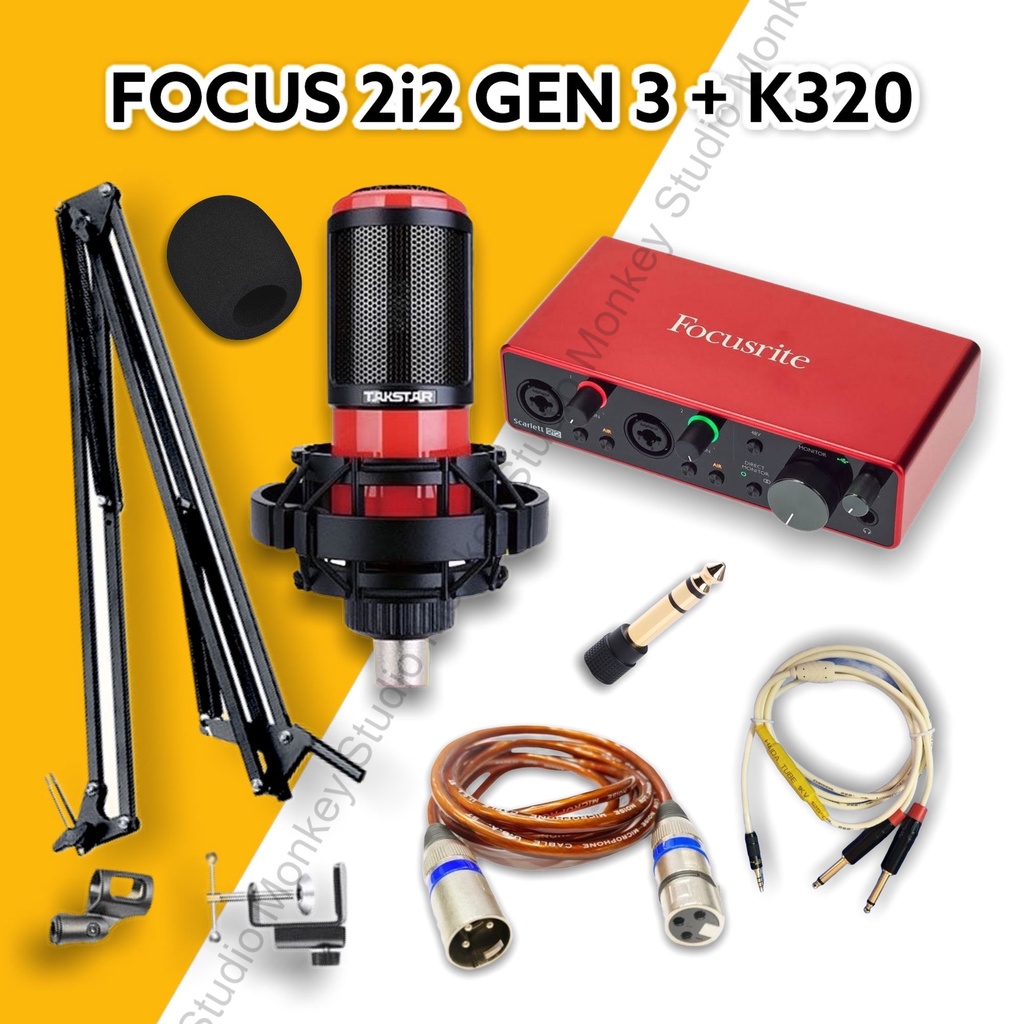 Mic Livestream | Micro thu âm Sound Card Focusrite 2i2 Gen 3 & Mic TAKSTAR PC K320 Hát Live Chuyên Nghiệp, Monkey Studio