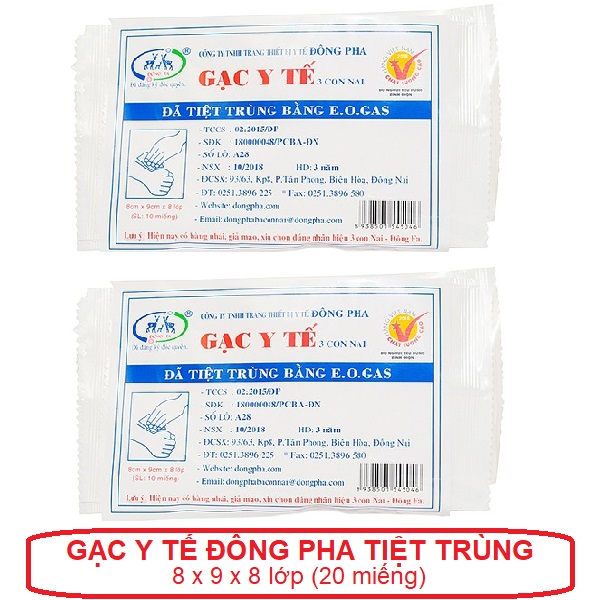 Gạc y tế tiệt trùng Đông Pha 8 x 9 x 8 lớp (20 miếng)