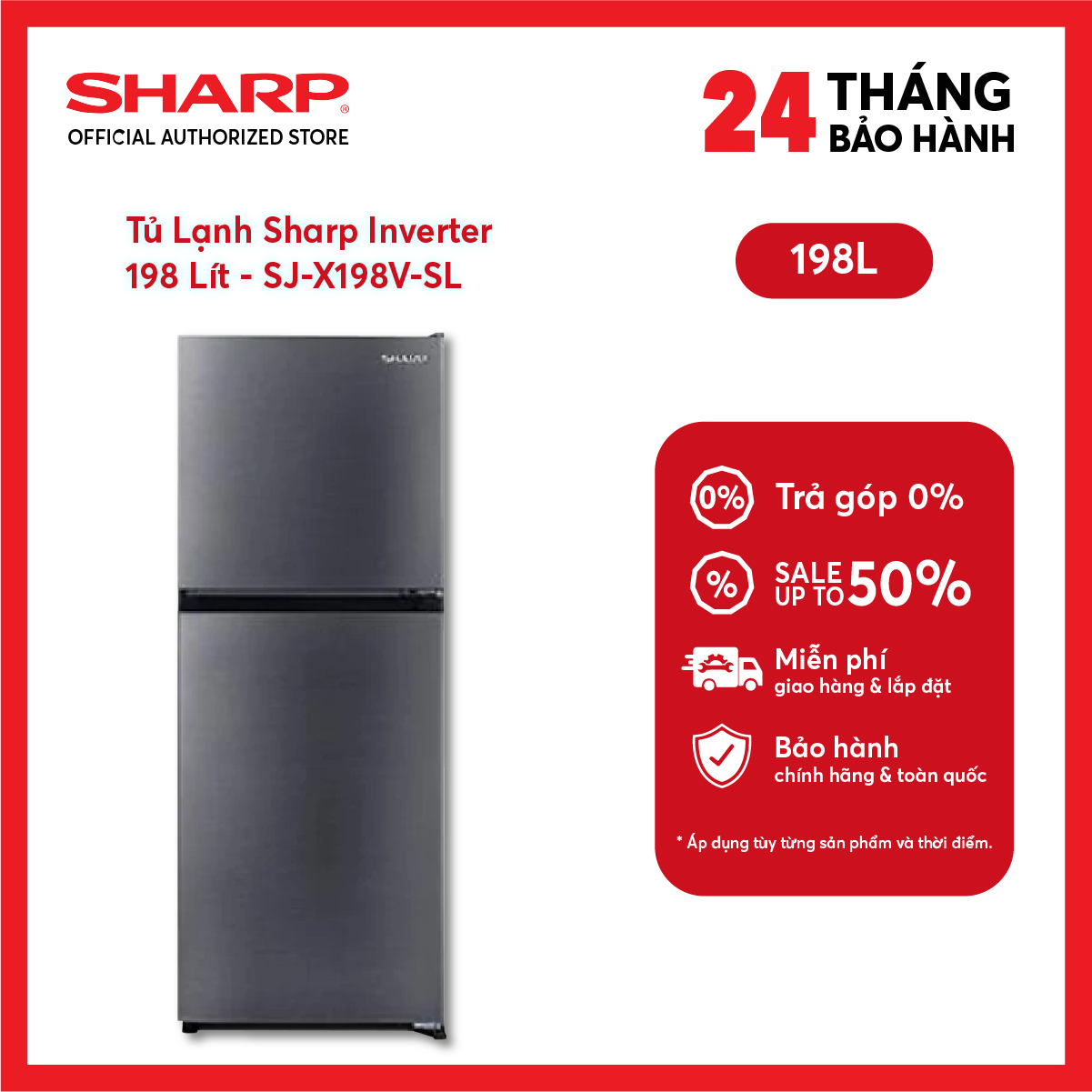 [FreeSHIP COD + Lắp Hà Nội] Tủ Lạnh Sharp Inverter 198 Lít SJ-X198V-SL