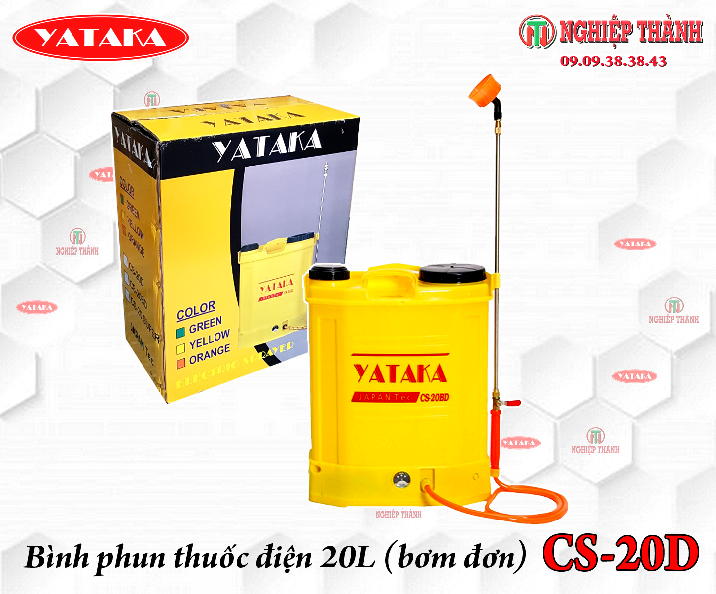 Bình Phun Xịt Điện, Máy Phun Thuốc Trừ Sâu 20L YATAKA CS-20D (Ắc Quy 12V/8Ah)