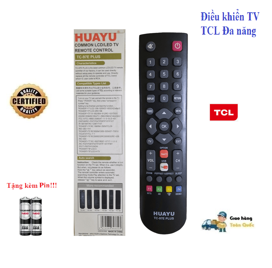 Remote điều khiển đa năng tivi tcl tc-97e plus các dòng tv tcl led/lcd/smarttv- hàng tốt tặng kèm pin!!!