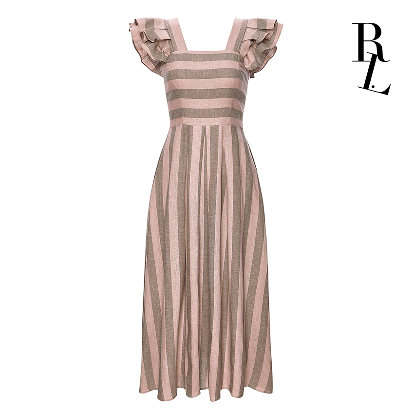 RANDOMLIST - Đầm maxi kẻ sọc hai dây bản to phối bèo