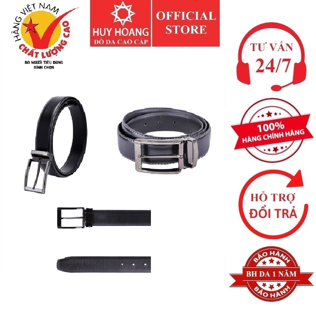 Thắt lưng nam da bò viền chỉ màu đen HK4129