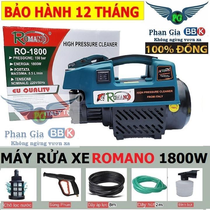 Máy rửa xe mini gia đình romano 1800w may rua xe ap luc cao, rua xe mini, tặng bình bọt xà bông bảo hành 12 tháng