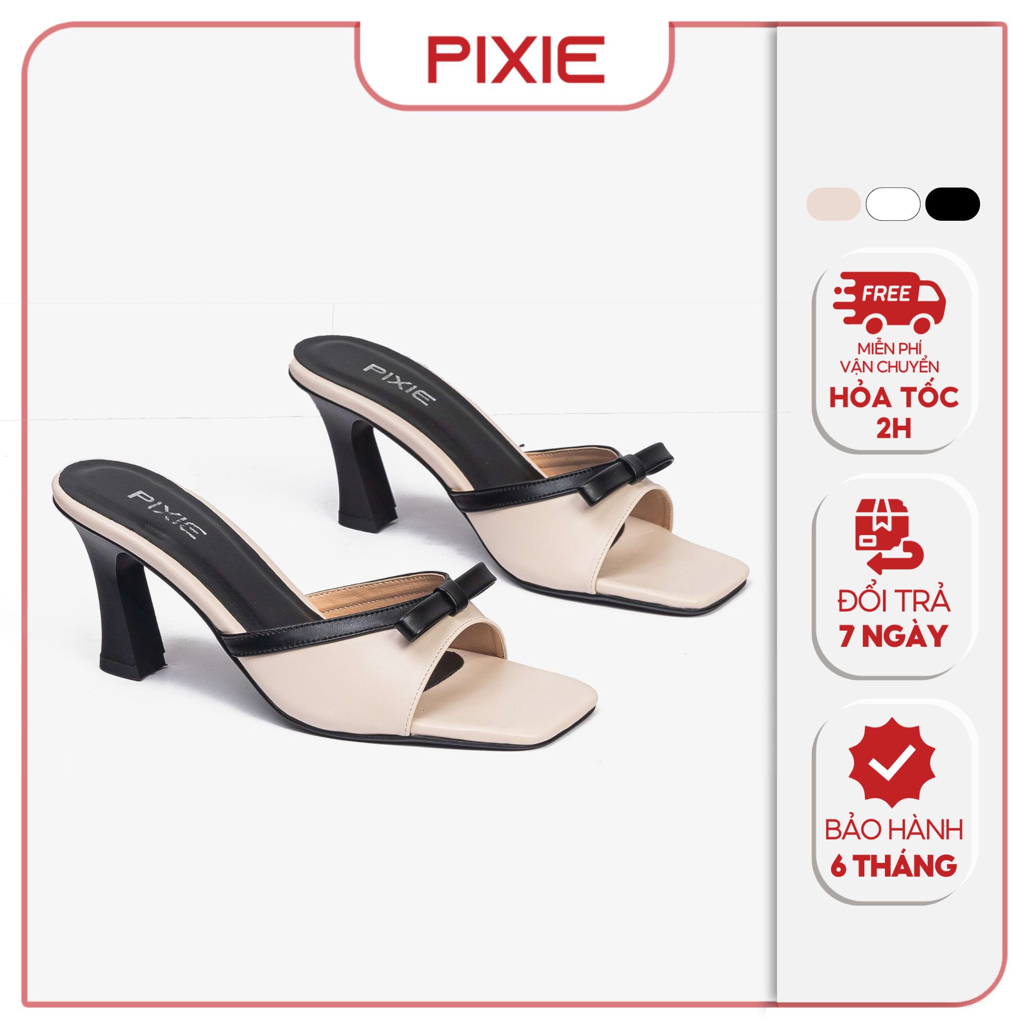 Guốc Cao Gót Nữ 7cm Kiểu Phối Nơ Pixie E235