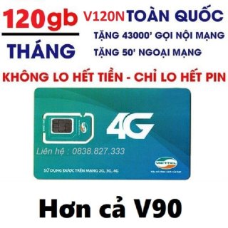 Sim 4G Viettel V120N 4GB ngày+ 50 Phút gọi ngoại mạng + Miễn phí Gọi nội thumbnail