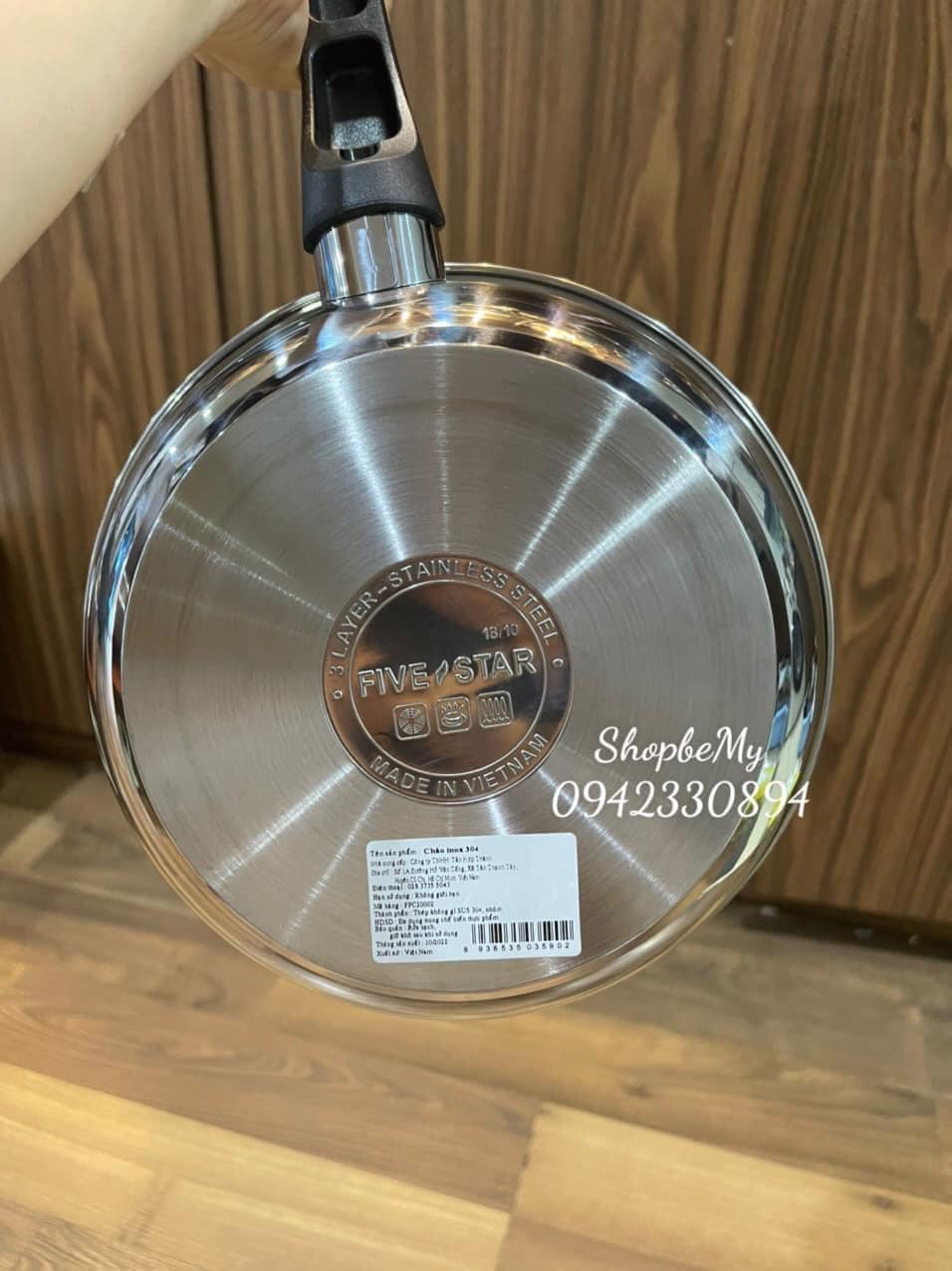 chảo chống dính inox FIVE-STAR - 3 đáy cho bếp từ
