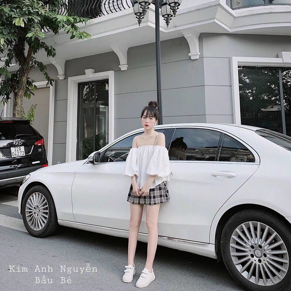 ⭐️set váy caro + bẹt vai voan