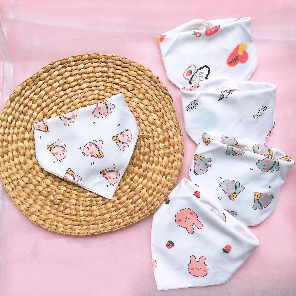 [ 100% CÔTTON ] SET 5-10 ếm quàng cổ cho bé, yếm cotton có nút cài, khăn yếm tam giác thấm hút tốt cho bé từ 0 -4 tuổi,  yếm tam giác cúc bấm cotton 2 lớp cho bé