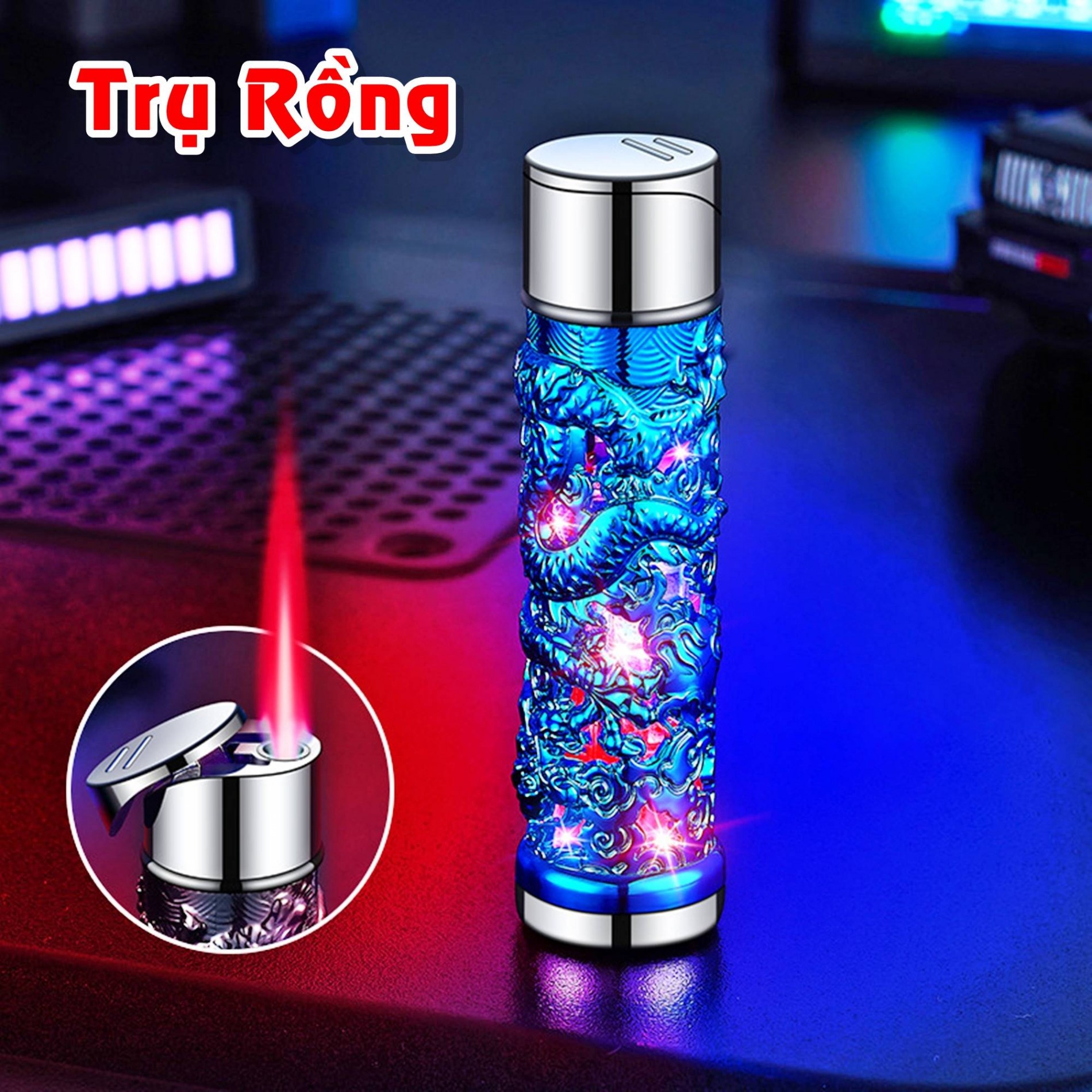 Bật lửa khè hình trụ rồng nổi fullbox
