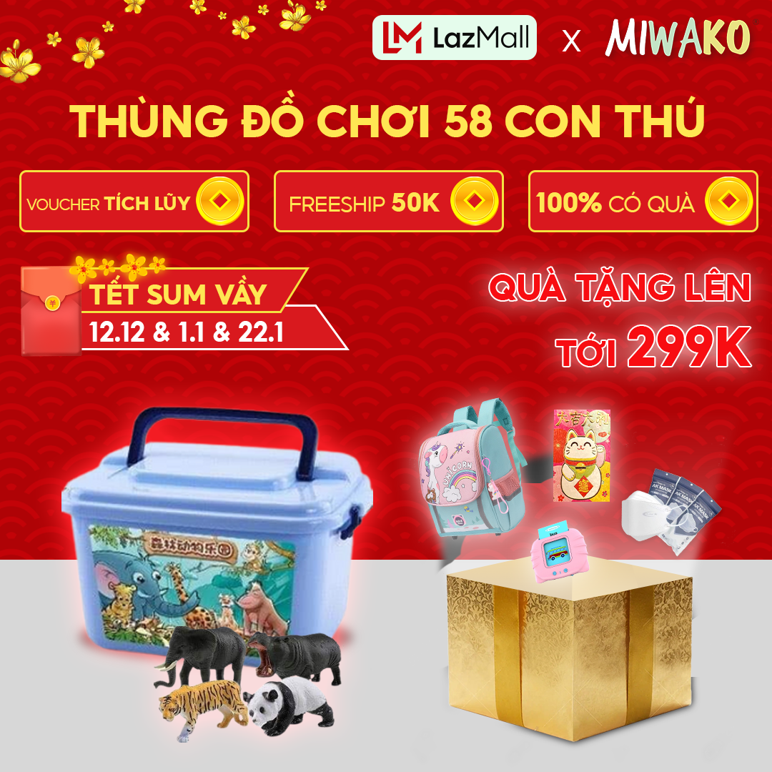 Tặng quà đơn 99K Bộ đồ chơi trẻ em mô hình động vật 58 chi tiết thú rừng