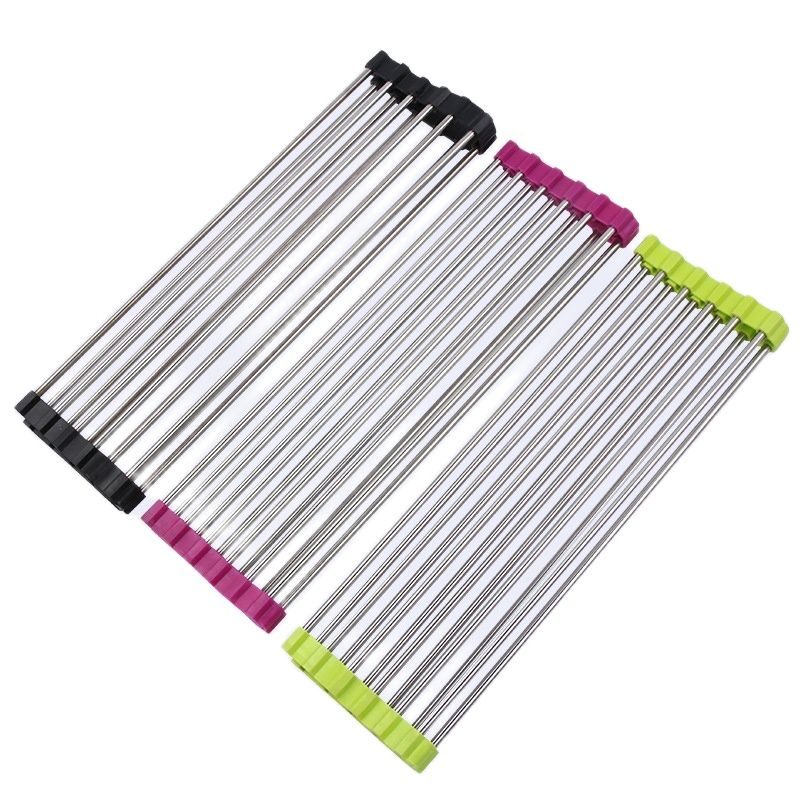 Kệ chén xếp gọn để bồn rửa chén, Giá làm khô đĩa cuộn lên bằng thép không gỉ có thể gập lại trên giá đỡ bồn rửa Ngăn nước nhà bếp