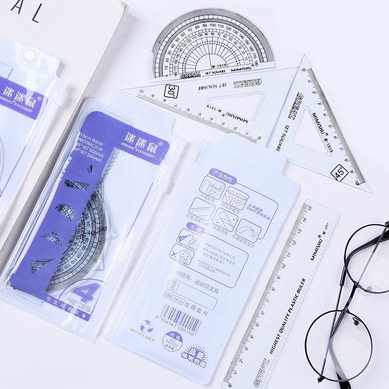 Bộ thước kẻ eke 4 chiếc túi zip (TKE04)
