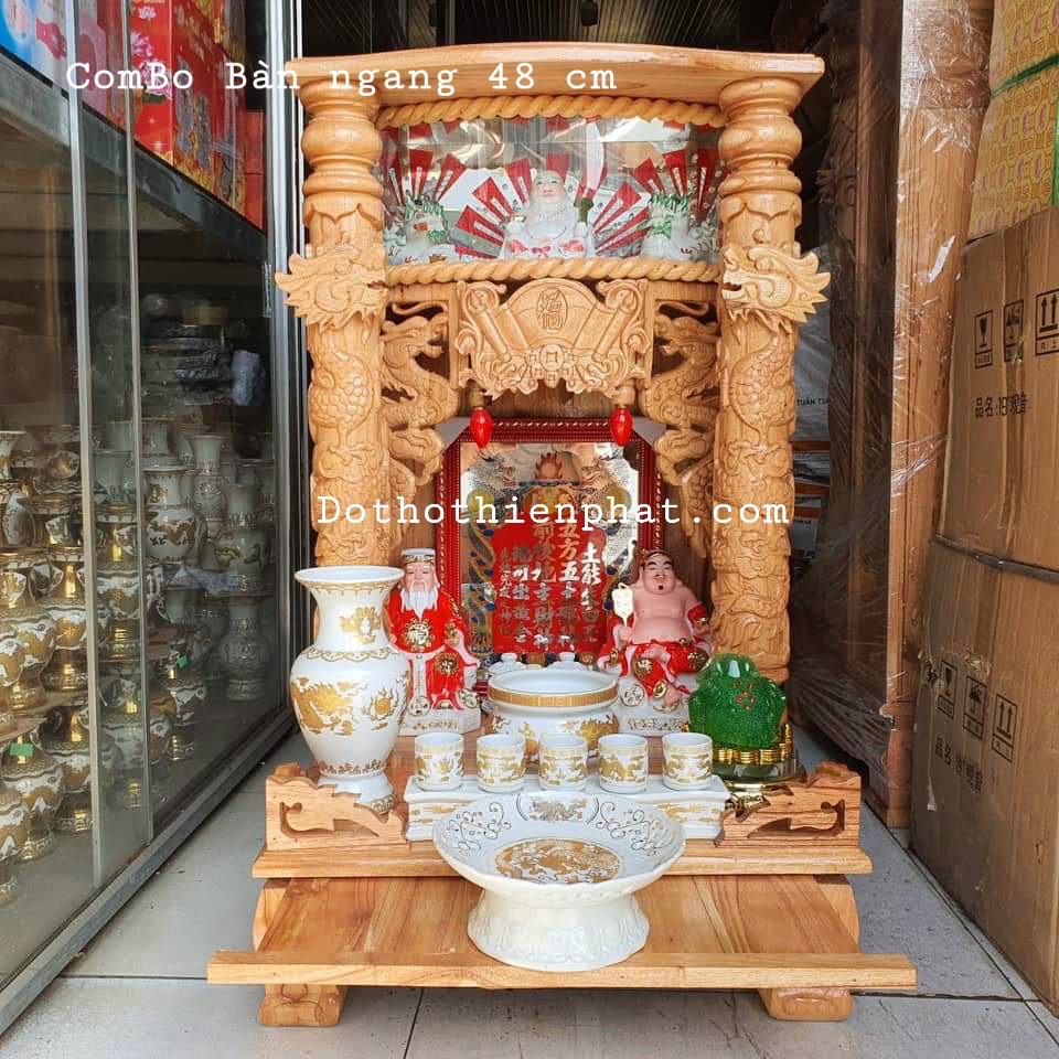 [Trả góp 0%] COMBO Bộ bàn thờ thần tài ông địa gỗ xoan ngang 48 cm rất đẹp