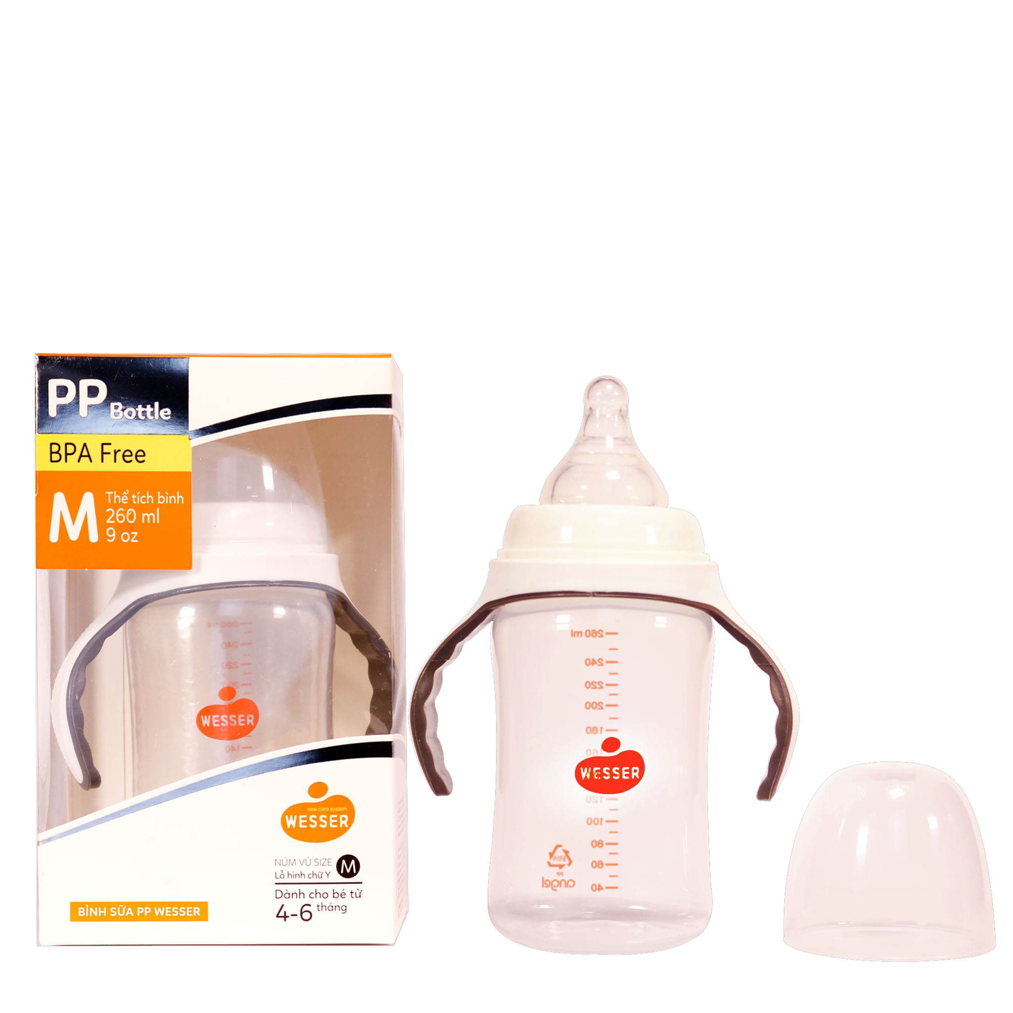 Bình Sữa PP Wesser Cổ Rộng 180/260ml