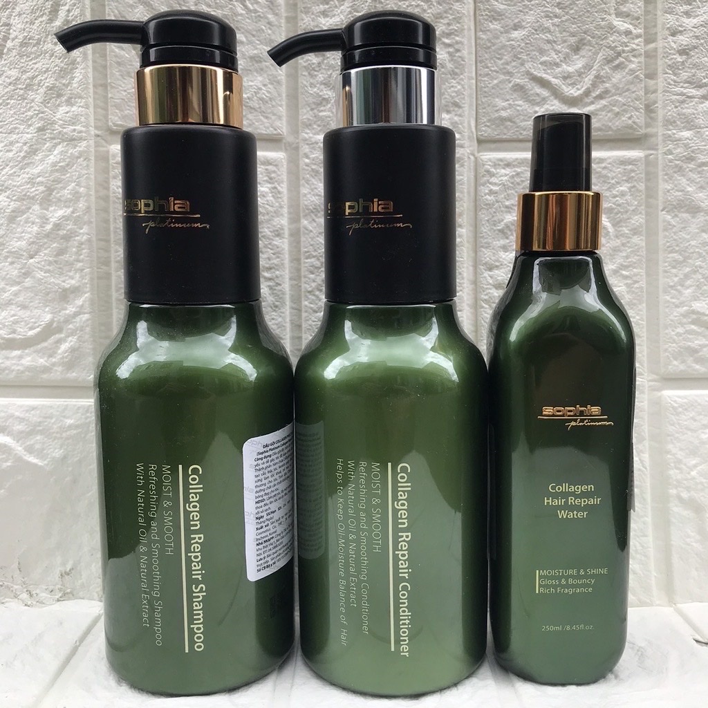 Bộ sản phẩm gội, xả, xịt dưỡng collagen sophia platinum 500mlx2/250ml