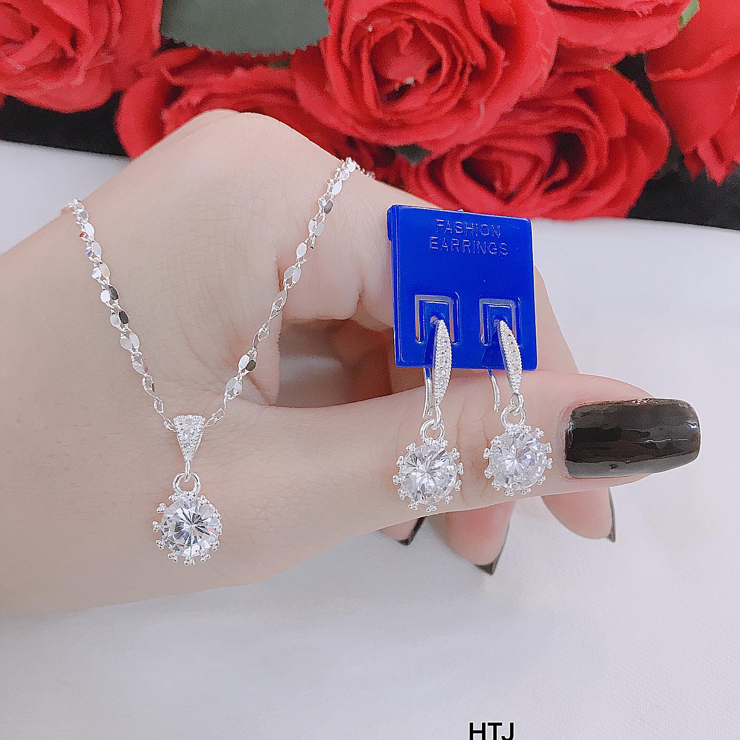 Bộ trang sức bạc thời trang mặt đá tròn chất liệu bằng bạc s925 MS162