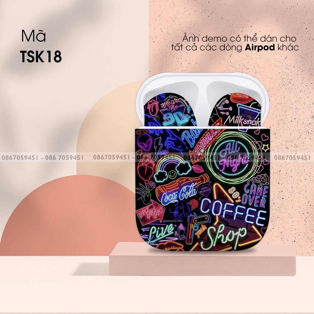 Skin dán cho airpods in hình sticker bộ 4