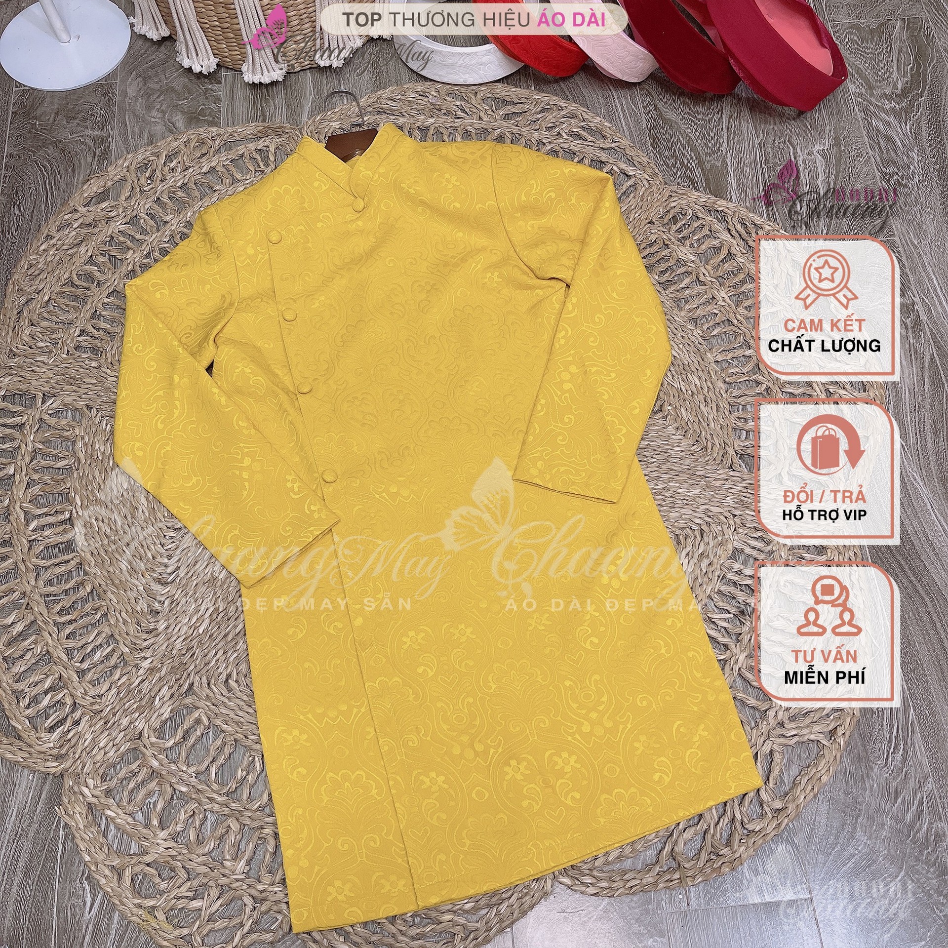 Áo dài cách tân nam đỏ xanh đá ngọc truyền thống Chaang May sẵn vải áo dài gấm dáng dự tiệc cưới lễ tết đẹp ADC132