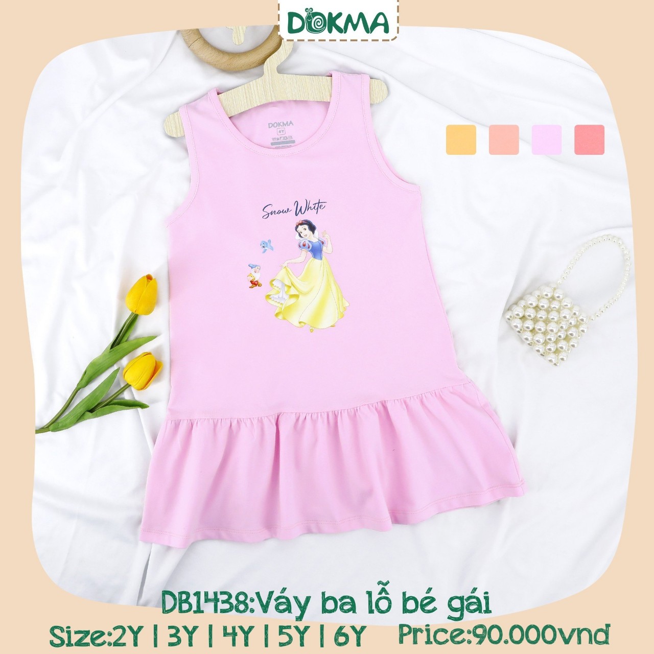 Váy đầm đuôi cá cộc tay/ sát nách công chúa Elsa bé gái cotton Dokma