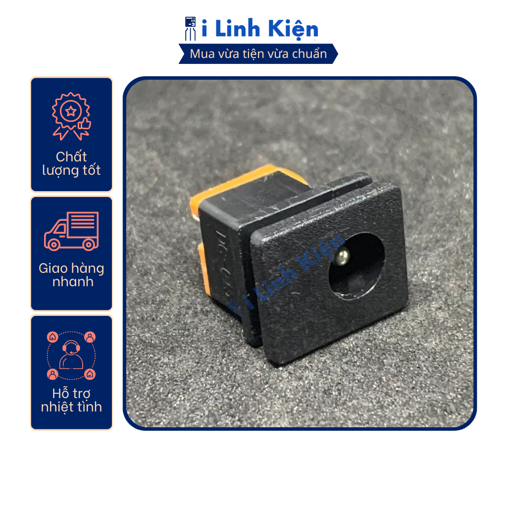 Jack nguồn DC cái 5.5x2.1mm vuông hàn dây DC015