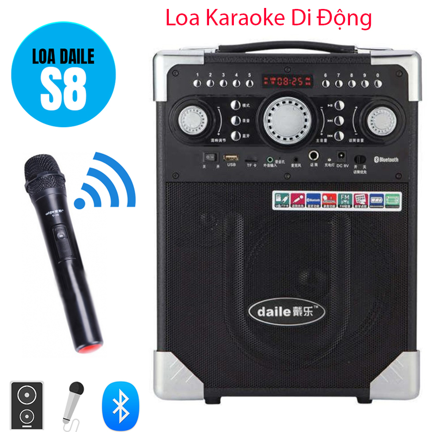 Loa Karaoke Gia Đình Công Xuất Lớn,Loa Kéo Di Động Karaoke Bluetooth - Loa Kéo Karaoke Daile S8 Kèm Mic Không Dây Trợ Giảng Giá Rẻ Thiết Kế Đẹp Âm Thanh Chuẩn Hát Karaoke Cực Hay Nhiều Và Chức Năng Kèm Theo.