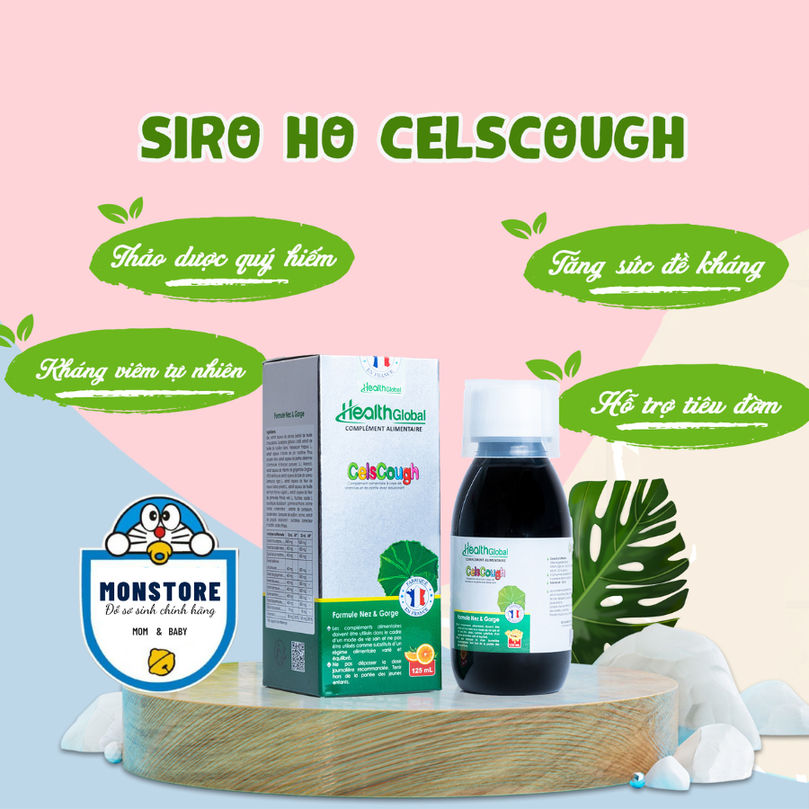 Siro ho Healthy Global CelsCough hỗ trợ ho, viêm họng, tiêu đờm, tăng cường  sức đề kháng cho bé (DT 125ml) 