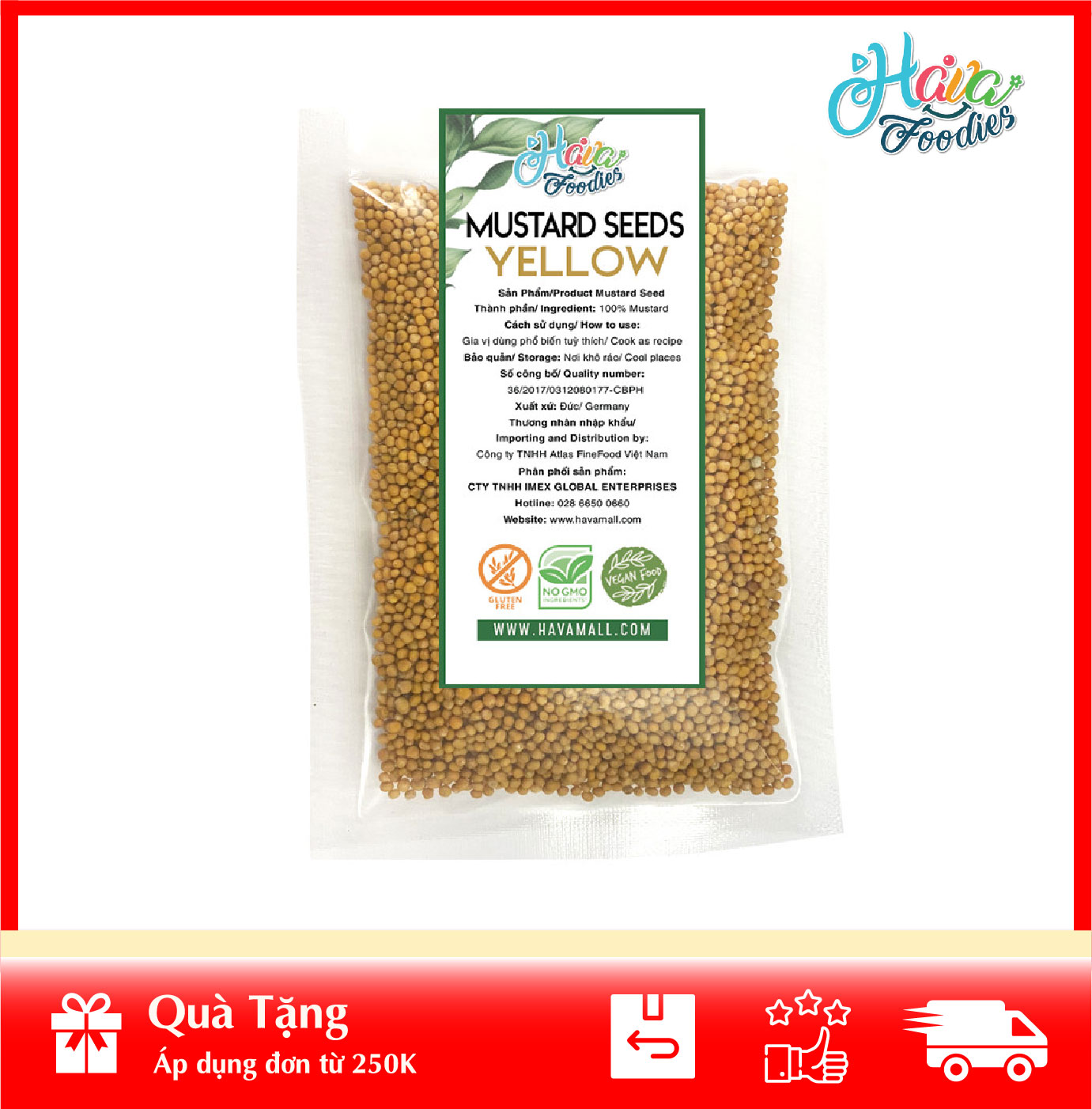 [HOÀN TIỀN MAX 10%][ HÀNG CÔNG TY NHẬP KHẨU ] Hạt Mù Tạt Vàng Thương Hiệu Hava Foodies Gói 100g – Yellow Mustard Seed