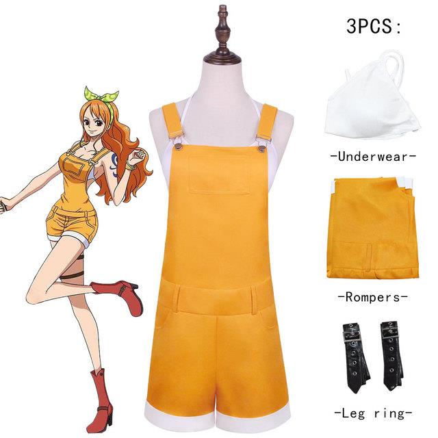 Ready Stock?】 Anime Nami Cosplay Costume Yellow Rompers White Underwear  Black Leggings Orange Wig Man Woman Adult Sexy Kawaii Halloween Suit |  