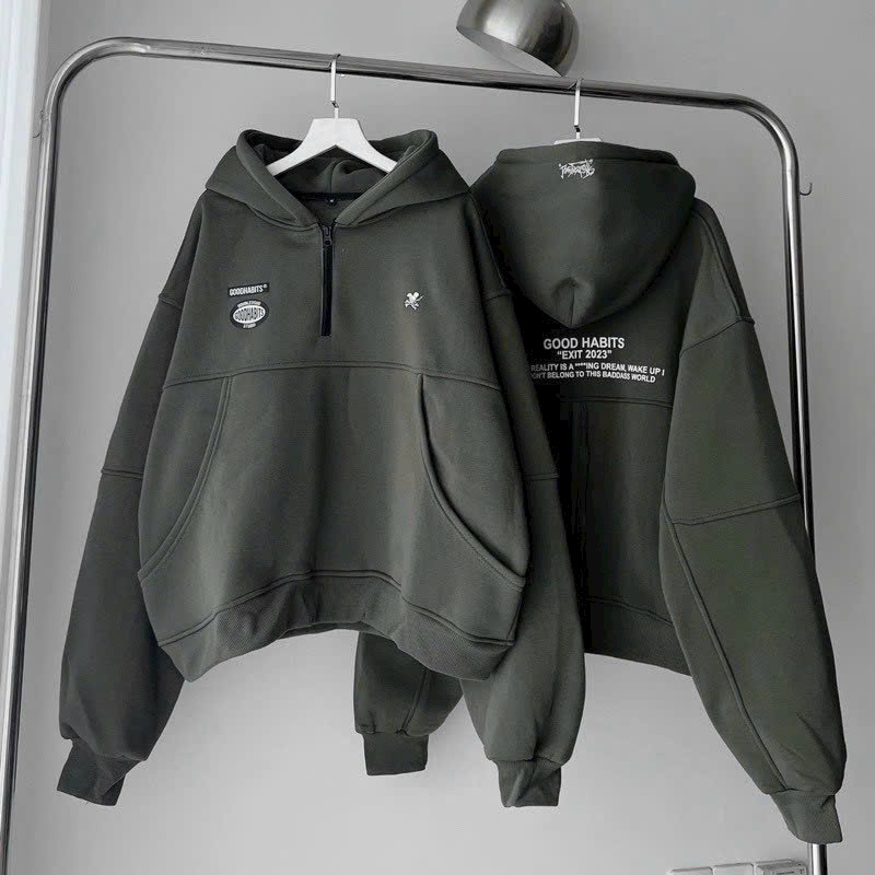 Áo khoác hoodies nữ kiểu cortop thêu logo nón 2 lớp mẫu thu đông