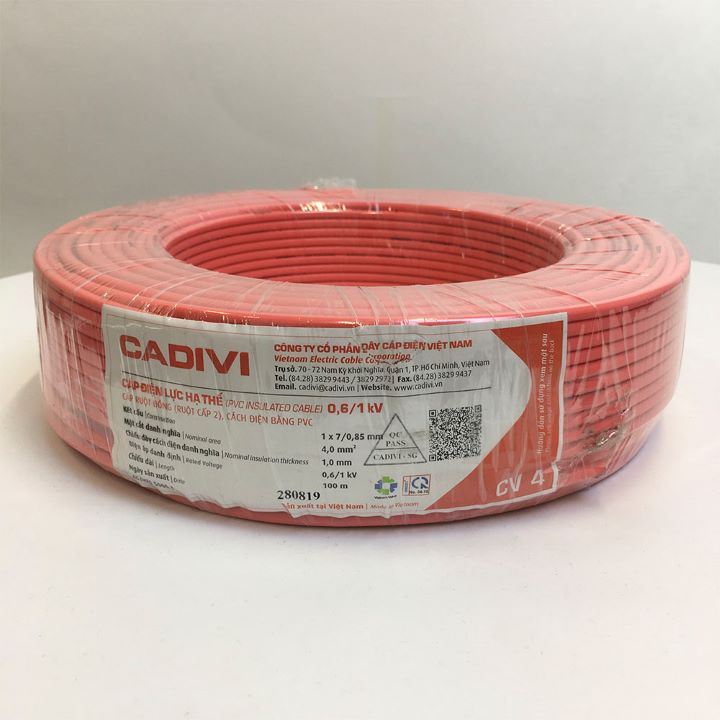(Bán lé 10 Mét) Dây điện Cadivi CV 4.0 đơn 7 SỢI