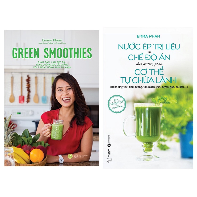 Sách - combo 2 cuốn: green smoothies + nước ép trị liệu và chế độ ăn theo phương pháp cơ thể tự chữa lành