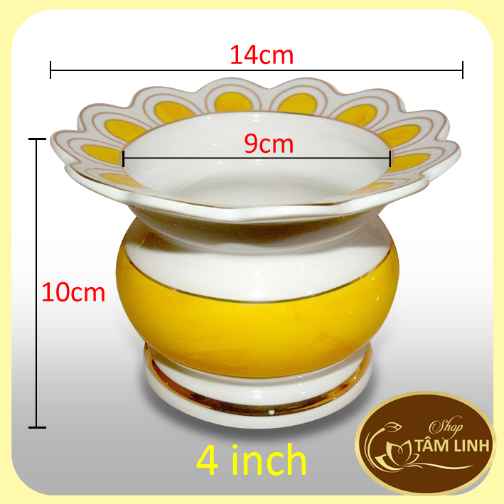 Lư hương thờ cúng bàn thờ gốm sứ vàng có khay hứng tàn nhang nhiều cỡ