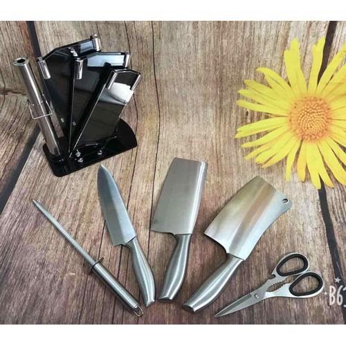 Bộ dao kéo, mài dao kèm kệ đựng dao nhật bản cao cấp siêu bền, bo dao keo, mai dao kem ke dung dao nhat ban cao cap sieu ben, bộ dao nhật bản siêu bén 6 món