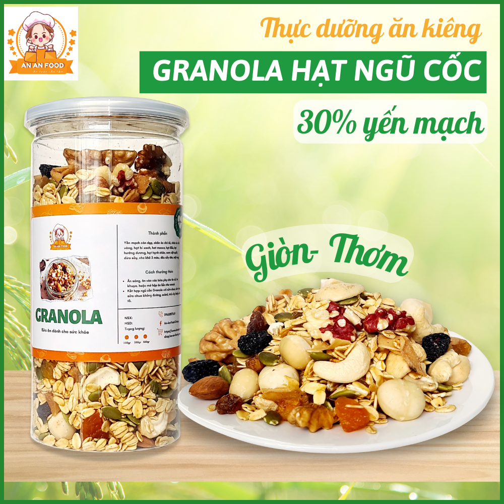 ĂN KIÊNG GIẢM CÂN - Granola ngũ cốc hạt ăn liền An An Food 30% yến mạch