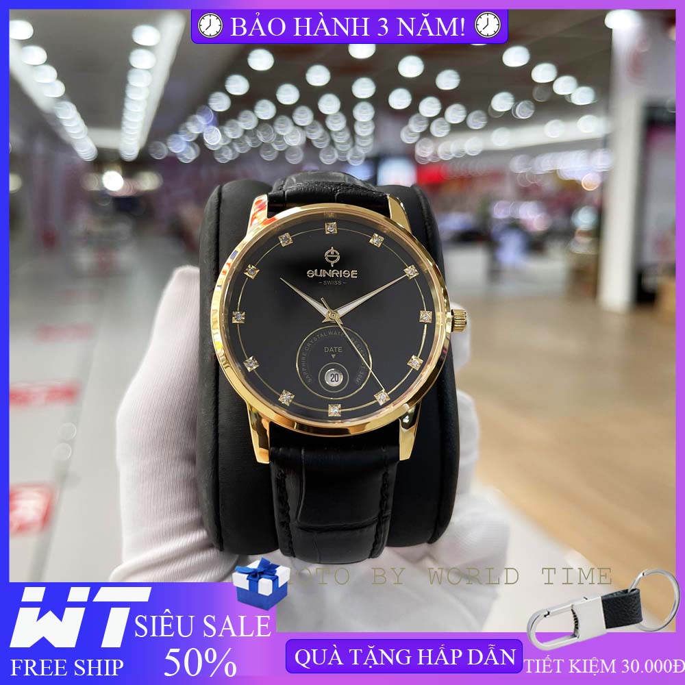 HOÀN TIỀN 15% - Đồng hồ nam đồng hồ dây da Sunrise 1138SA B full hộp thẻ bảo hành 3 năm sapphire chống xước chống nước