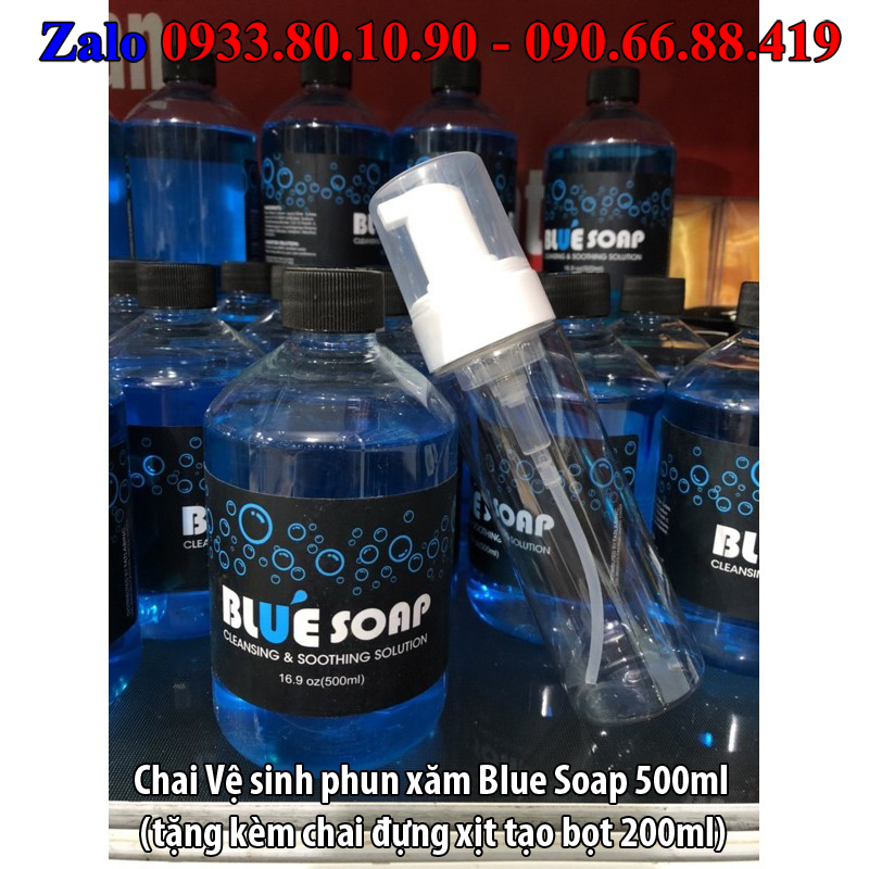 Chai Vệ sinh phun xăm Blue Soap 500ml (tặng kèm chai đựng xịt tạo bọt 200ml)