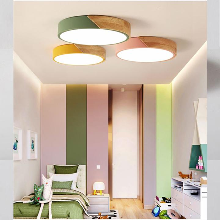 Đèn ốp trần Led gỗ 5 màu hiện đại cao cấp