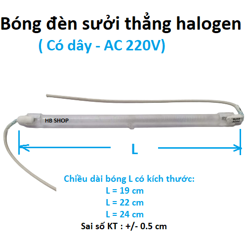 01 bóng đèn sưởi thẳng halogen có dây 300w-400w AC220V
