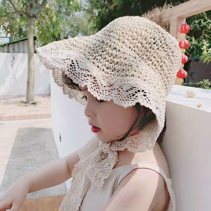 Mũ Sợi Cói Vành Ren Tiểu Thư Cho Bé